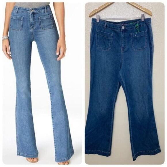 Style & Co Denim Womens Flare Bottom High Rise Jeans Size 16S Short in Blue - Picture 1 of 10
